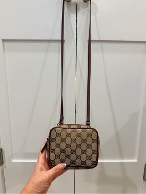 Gucci GG Canvas Shoulder Bag (Pocchette) Beige Bordeaux Leather + GG Dustie+ COA
